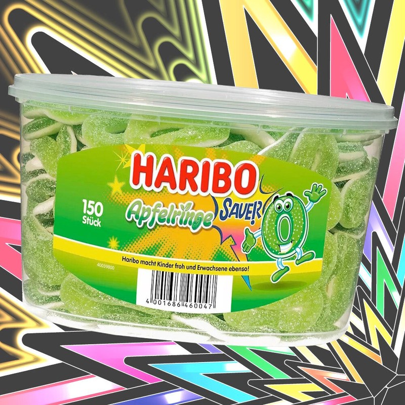 Haribo Saure Apfelringe Fruchtgummi Mit Schaumzucker 150 Stk./1200 G In Der Dose