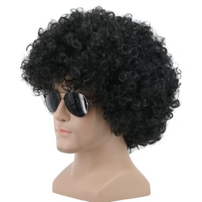 Short Black Fluffy Disco Afro Wigs Synthetic Anime Cosplay Fancy Funny Wigs f...