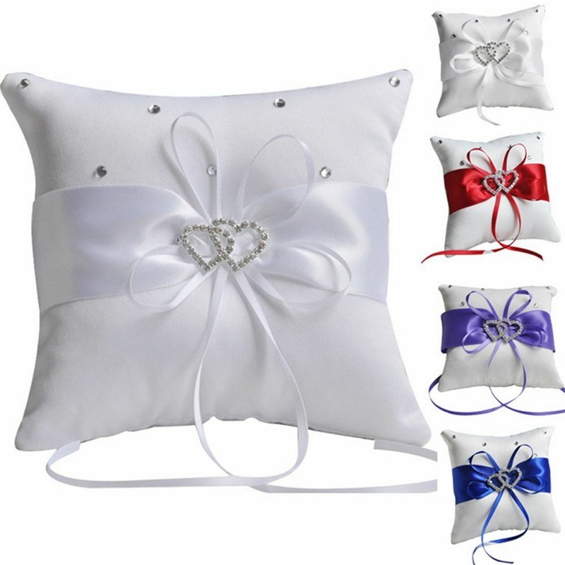 Wedding Pillow Cushion Double Heart Satin Ring Pillow Wedding