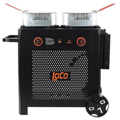 Loco 15 Qt Double Burner Outdoor Propane 3- Basket Deep Fryer Cart Steel Cooker