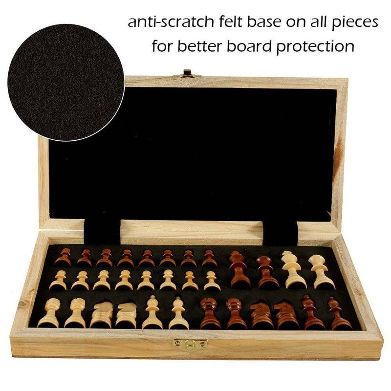 Large Wooden Chess Set Folding~Chessboard Pieces Wood Board Kids Gift Toy-