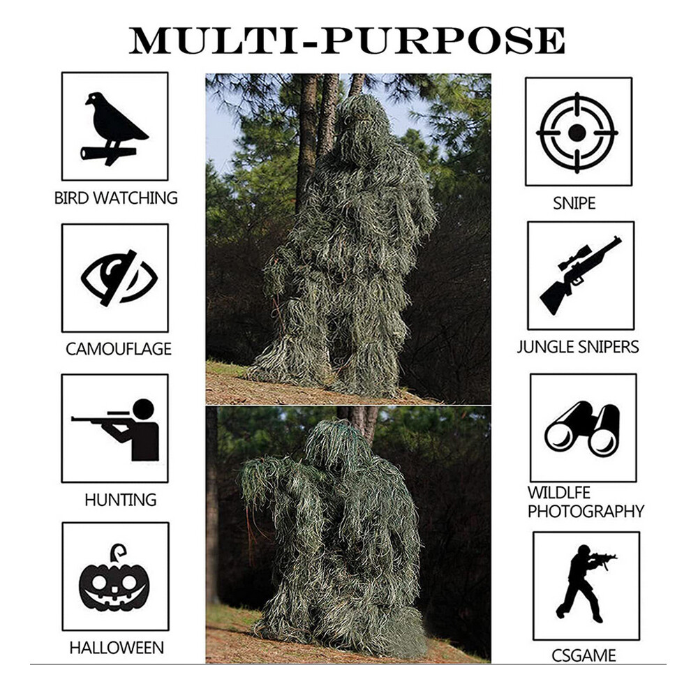 Woodland Camouflage Ghillie Suit Sniper Tactical Clothes Jungle Hunting US stock