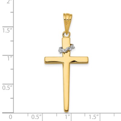Pre-owned Superdealsforeverything Real 14kt Two-tone Cross W/crown Of Thorns Pendant