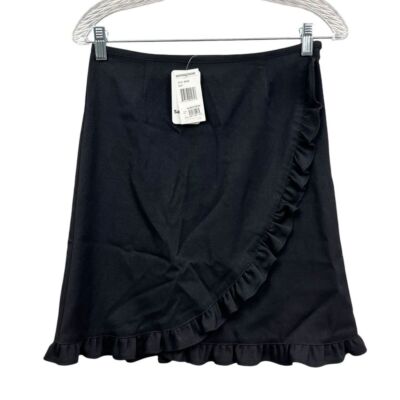 Nordstrom Sally Miller Womens Skirt Faux Wrap Stretch Ruffled Trim Black Size 1