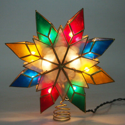 Capiz Star Metal Christmas Tree Topper Light, Multi-Color, 9-Inch