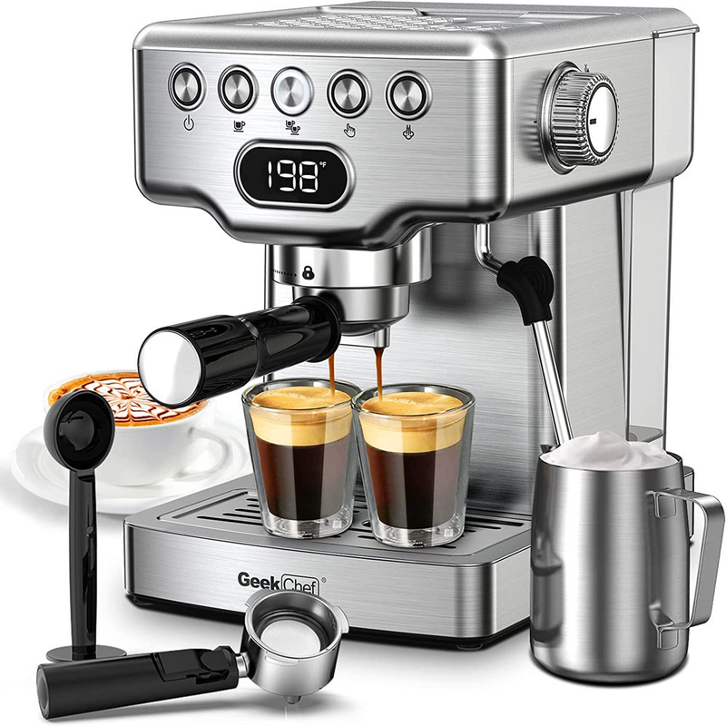 Espresso Coffee Machine 20Bar Cappuccino Maker Milk Frother Wand Stainless Steel