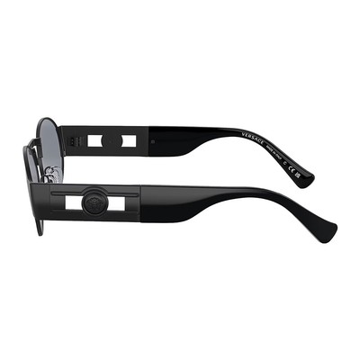 Pre-owned Versace Iconic Ve 2264 1261/1 Matte Black Metal Oval Sunglasses Grey Lens In Gray