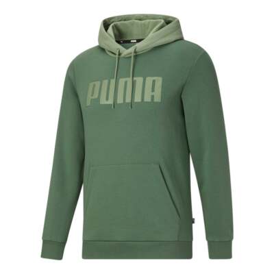 

Puma Color Block Logo Pullover Hoodie Mens Green Повседневная спортивная верхняя одежда 67372, Зеленый, Puma Color Block Logo Pullover Hoodie
