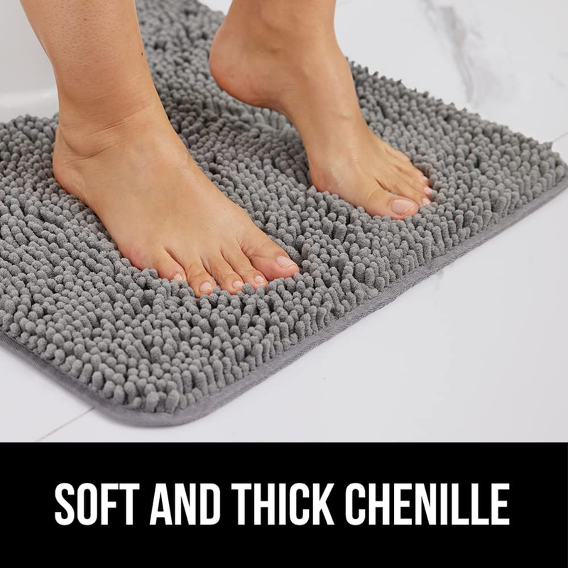 Bath Mat, Thick Soft Absorbent Chenille Floor Mats, Rubber Backing Bathmat, Quic