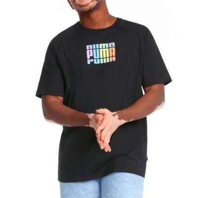 

Puma Многоцветная футболка с круглым вырезом и коротким рукавом, мужские повседневные топы размера, Черный, Puma Multicolor Graphic Crew Neck Short Sleeve T-Shirt