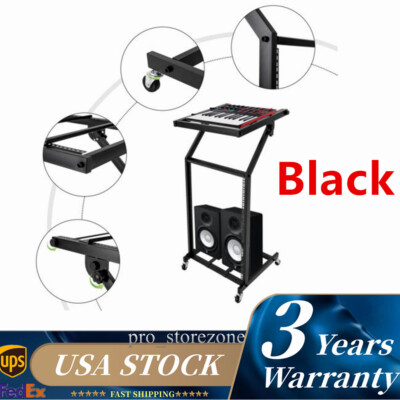 16U Rolling Rack Stage Amp Mount DJ Mixer Case Stand Studio Equipment Cart USA