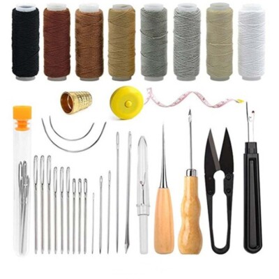 Sewing Kit Set Awl Leather Hand Stitcher Repair Set Heavy Duty Thread Needles