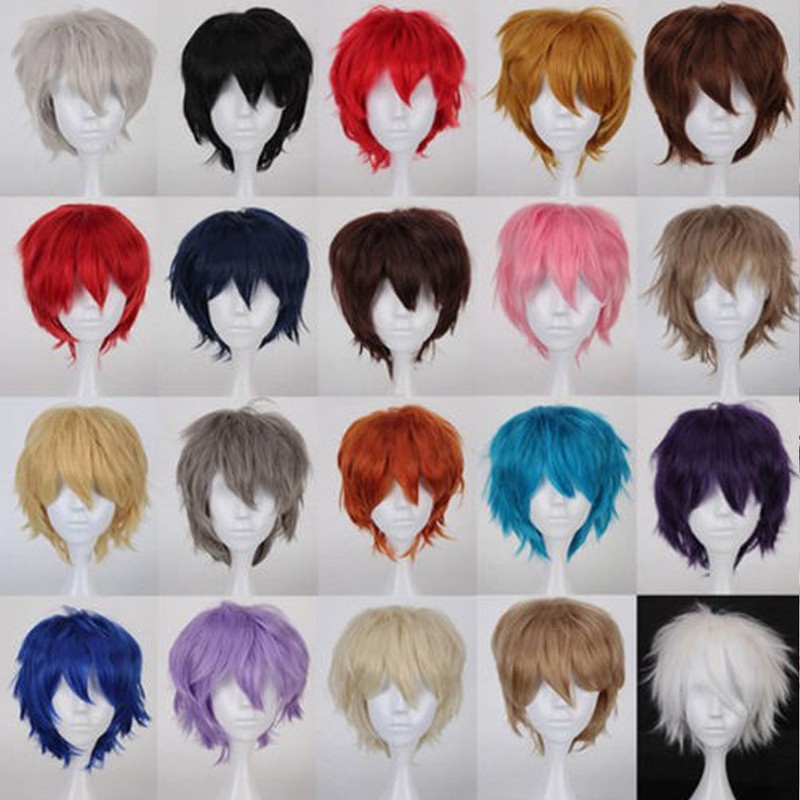 Unisex Anime Cosplay Wig Short Shaggy Pixie Straight Costume Wig Blonde White Pw