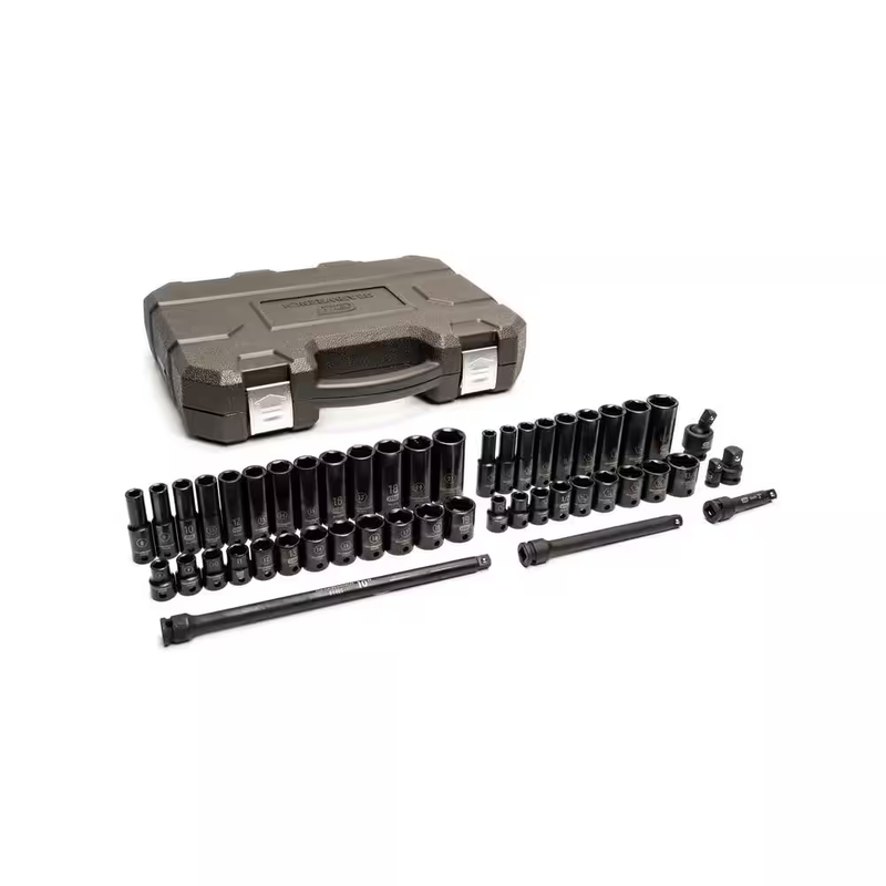 3/8 In. Drive 6 Point SAE and Metric Standard and Deep Impact Socket Set with Case (49-Piece)