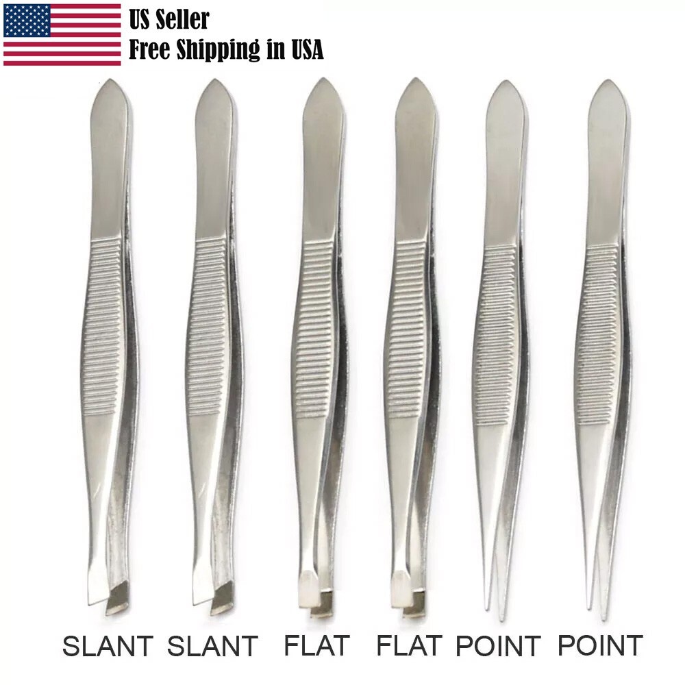 Tweezers, Flat, Slant, Point Tweezers - Stainless Steel High Gloss Tweezers Set
