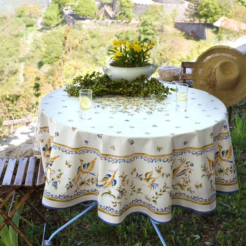 Nappe Ronde Coton Enduit FaÃ¯Ence De Moustiers Bleu  1m80 - Mctissus - 3700913806