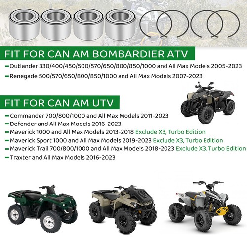 Front &Rear Wheel Bearing Kit All 4 for Can Am Renegade 500 570 650 800 850 1000