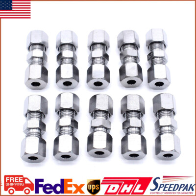 10x Brake Line Union Fitting Straight Compression Kits Connector For 3/16'' steel