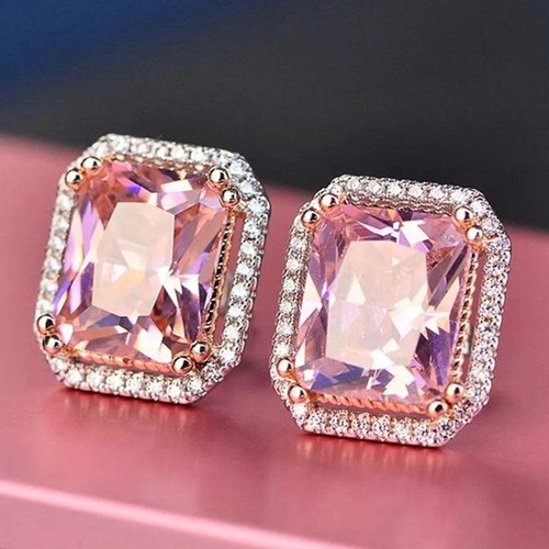 Elegant Pink Cubic Zirconia Stud Earrings for Women Wedding Gift