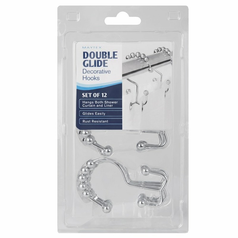 Metal Double Roller Glide Shower Curtain Ring/Hooks, Brushed Nickel, Set Of 12