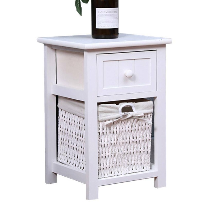 2x Modern Chic White Bedside Tables Fresh Look Small Storage Wicker