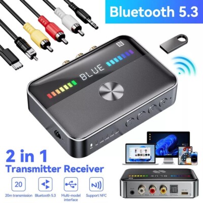 Bluetooth 5.3 Transmitter Empfänger Sender Receiver Stereo Audio AUX Adapter NFC