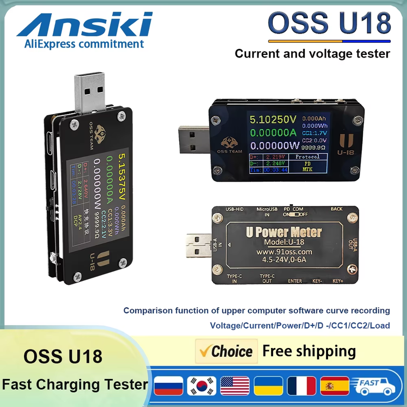 OSS U18 Fast charging tester high-precision voltage & current tester meter multi