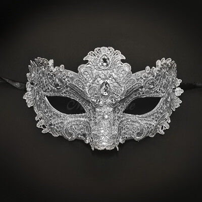 Brocade Lace Masquerade Mask Embellished with Gems for Women
