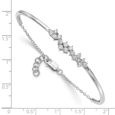 Pre-owned Skyjewelers Real 14kt White Gold Diamond Bangle Chain Bracelet; 7 Inch; Lobster Clasp
