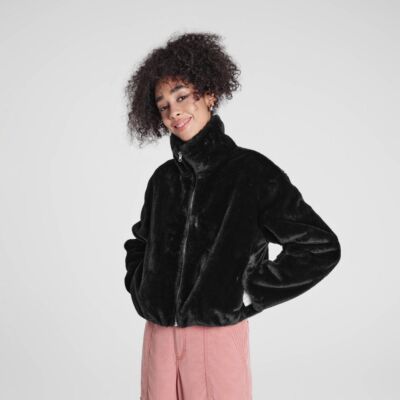 Womens Zip-Front Faux Fur Jacket - Wild Fable Black 1X