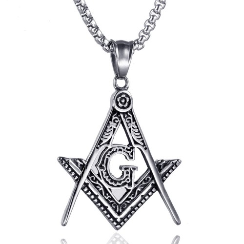 MENDEL Mens Freemason Masonic Lodge Pendant Necklace Stainless Steel Silver Men