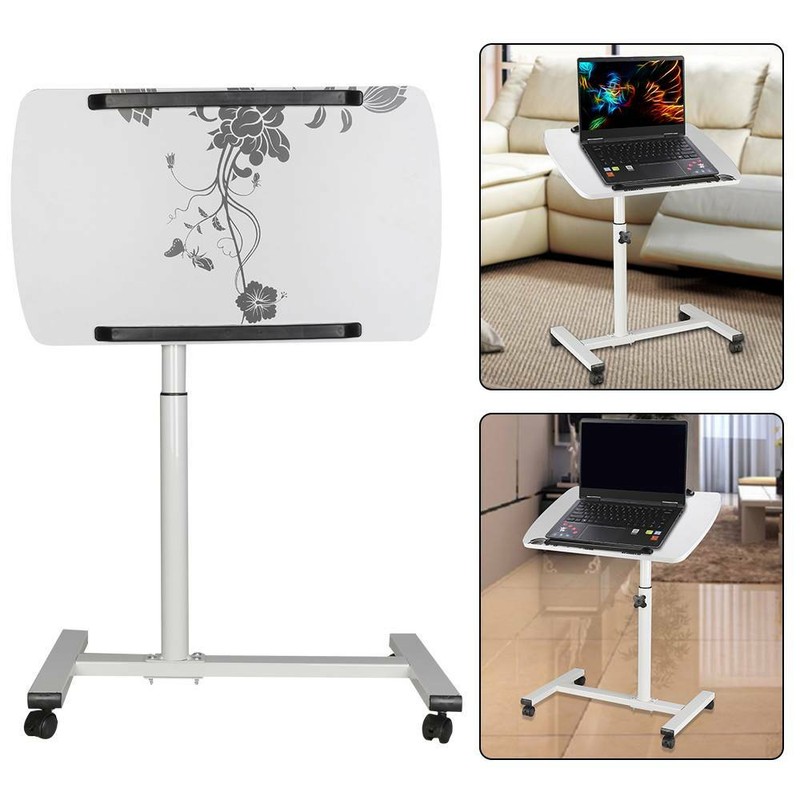 Betttisch Laptoptisch Notebooktisch Pflegetisch mit Rollen Höhenverstellbar Weiß