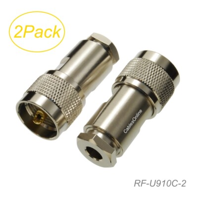 2-Pack UHF PL-259 Male Clamp-Type RF Connectors for RG8X, MR240 Coax Wire
