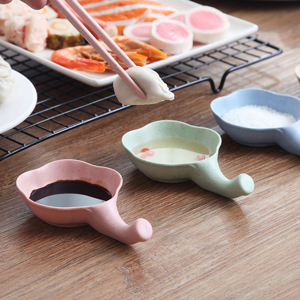 4pcs Wheat Straw Tableware Plastic Decorative Dipping Plates Sauce