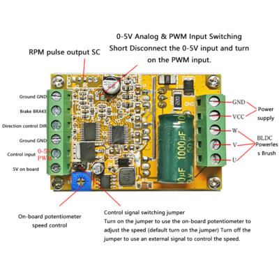 BLDC 3 Phase PWM Hall Motor Controller 380W/400W DC Brushless Driver Board USA