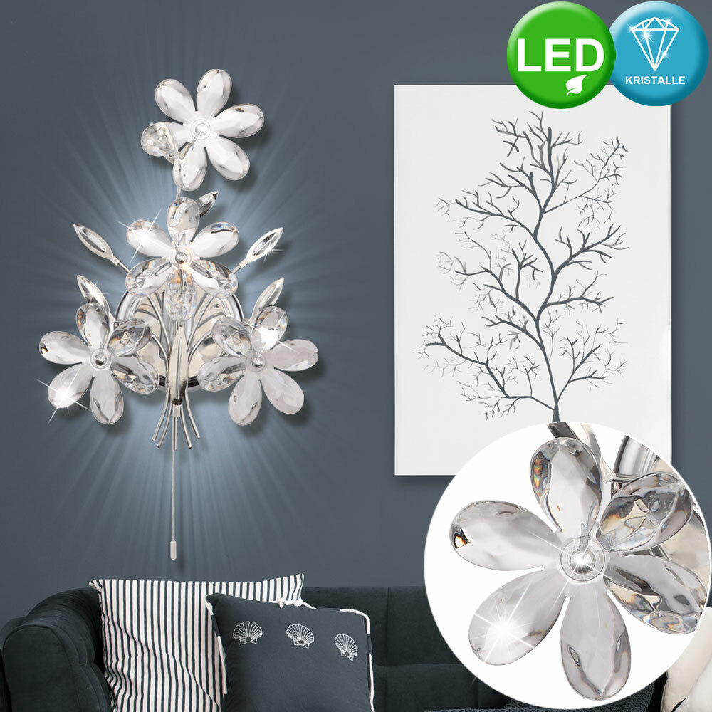 LED Kristall Wand Leuchte Blumen Blüten Kinder Zimmer Beleuchtung Chrom Lampe