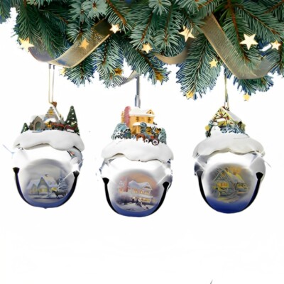 Ashton-Drake Winter Sleigh Bells #7 Ornament Set of 3 by Thomas Kinkade 3-inches