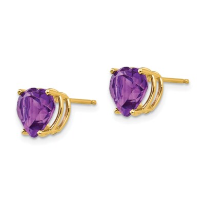 Pre-owned Skyjewelers Real 14kt Yellow Gold 8mm Heart Amethyst Earring
