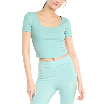 

Puma Classics Ribbed Fit Crew Neck Short Sleeve TShirt Womens Blue Casual 531, Синий