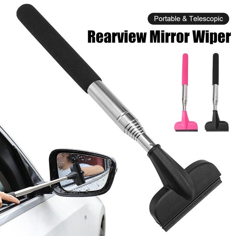 Car Rearview Mirror Wiper Telescopic Mirror Squeegee Cleaner Glass Brush Tool