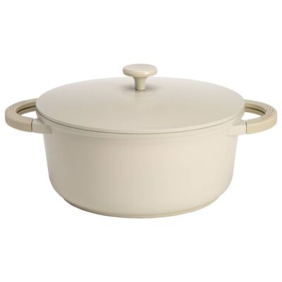 4.5qt Cast Aluminum Ceramic Dutch Oven Lid Side Silicone Grip Cream