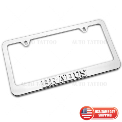 1x Brabus Mirror Chrome License Plate Frame Cover Decorate + Screw Caps