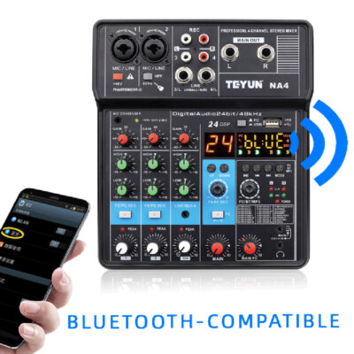 4 Channels Bluetooth Studio Audio Mixer USB DJ Live Sound Mixing Console PC/Mac