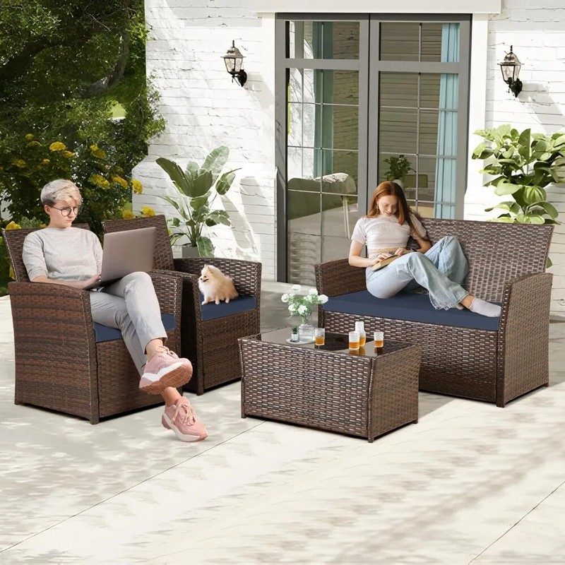 Luxury Outdoor Wicker Sectional Sofa Set w/ Cushions, Patio Furniture