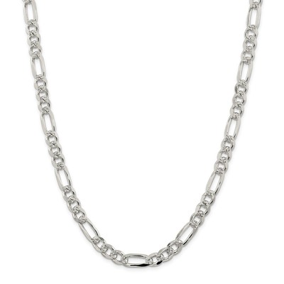 Pre-owned The Black Bow Men's 8mm, Sterling Silver Pave Flat Figaro Chain Necklace