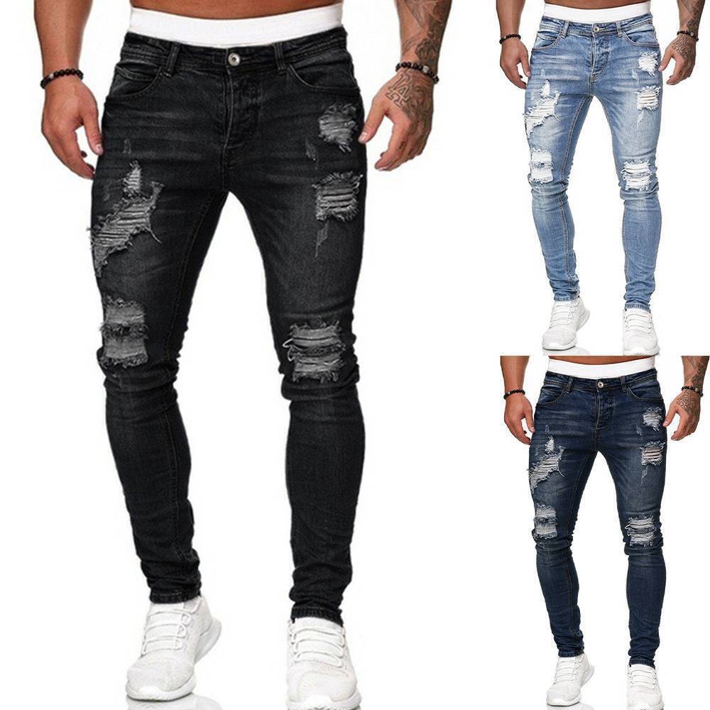Skinny Stretch Distressed Pants Blue Slim Fit Trouser Us