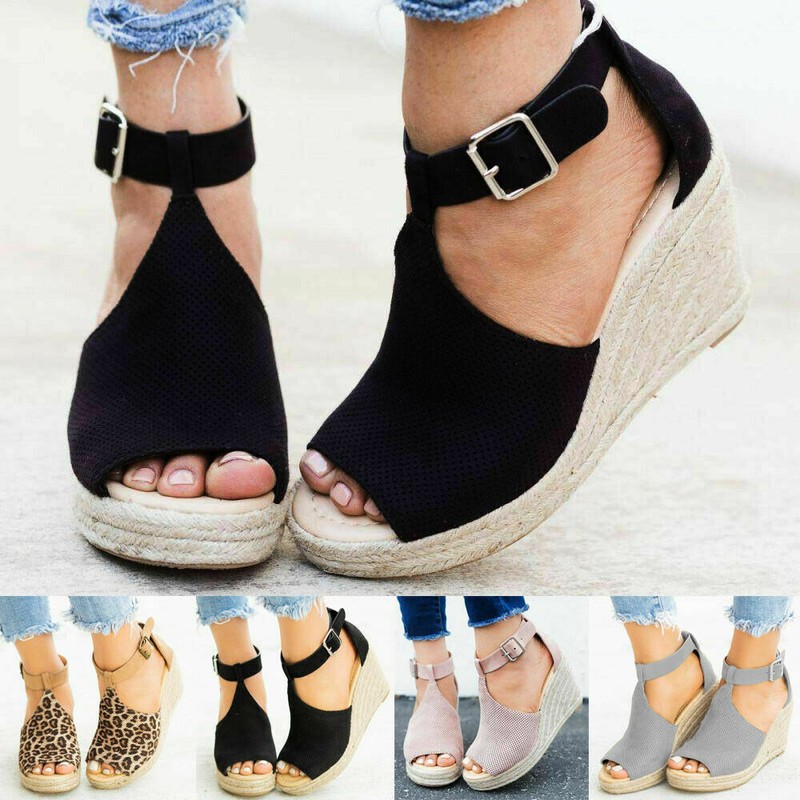 Womens Summer Beach Cork Espadrille Sandals Wedge Women Lace Up Ankle Shoes  Size: купить с доставкой из США, цена 3 667 руб - (363927554536)