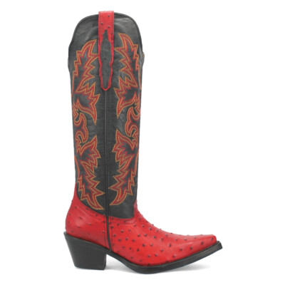 Pre-owned Dingo Selene Ostrich Print Snip Toe Cowboy Womens Red Casual Boots Di220-600