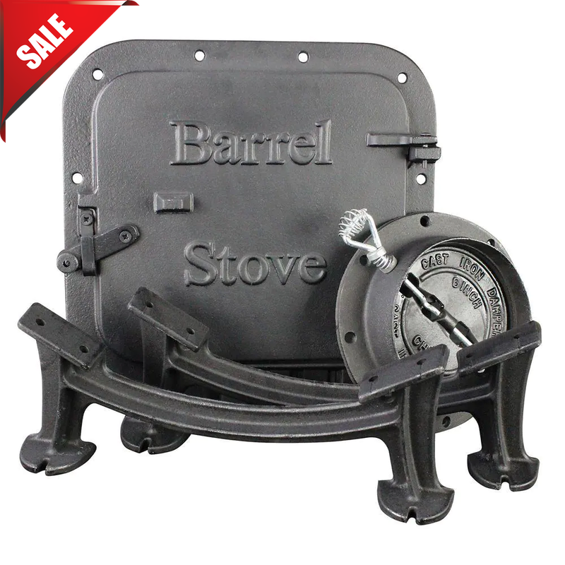Iron Barrel Stove Kit Cast Convert 30/55 Gal Drum into Wood Stove Heating Fire