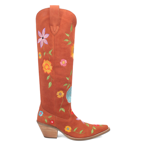 Pre-owned Dingo Flower Power Floral Snip Toe Cowboy Womens Orange Casual Boots Di277-220